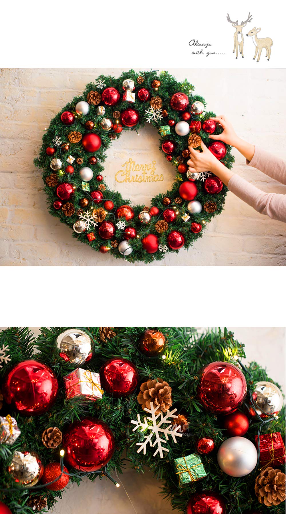 Amazon | S&C Live クリスマスリース 玄関ドア用 40cm 明るい 赤