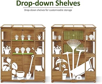 Amazon.co.jp: MCombo 木製温室 ウォークイン屋外温室 開閉可能な屋根