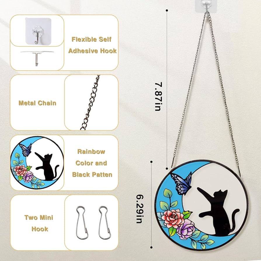 Amazon.co.jp: AJHMGJGO 黒猫装飾 ステンドグラスパネル ウィンドウ