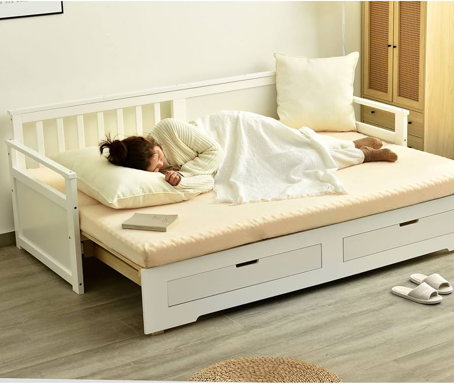 Amazon｜ソファベッド ディベッド 伸長式ベッド 木製 引き出し付き