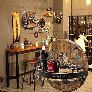 Amazon｜手作りの酒瓶ディスプレイ-壁に取り付けられたワインラック