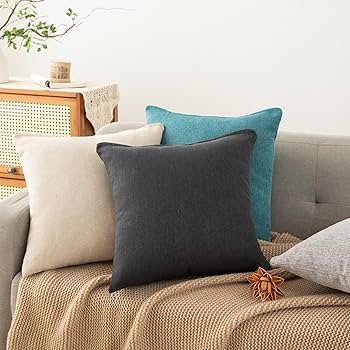 Amazon.co.jp: Haguko クッションカバー 40x40 2枚セット 黒 北欧 綿麻