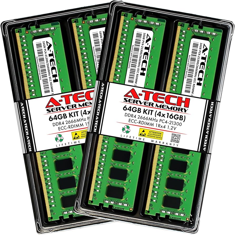 A-Tech 64GB Kit (4x16GB) DDR4 2666MHz PC4-21300 ECC RDIMM 1Rx4