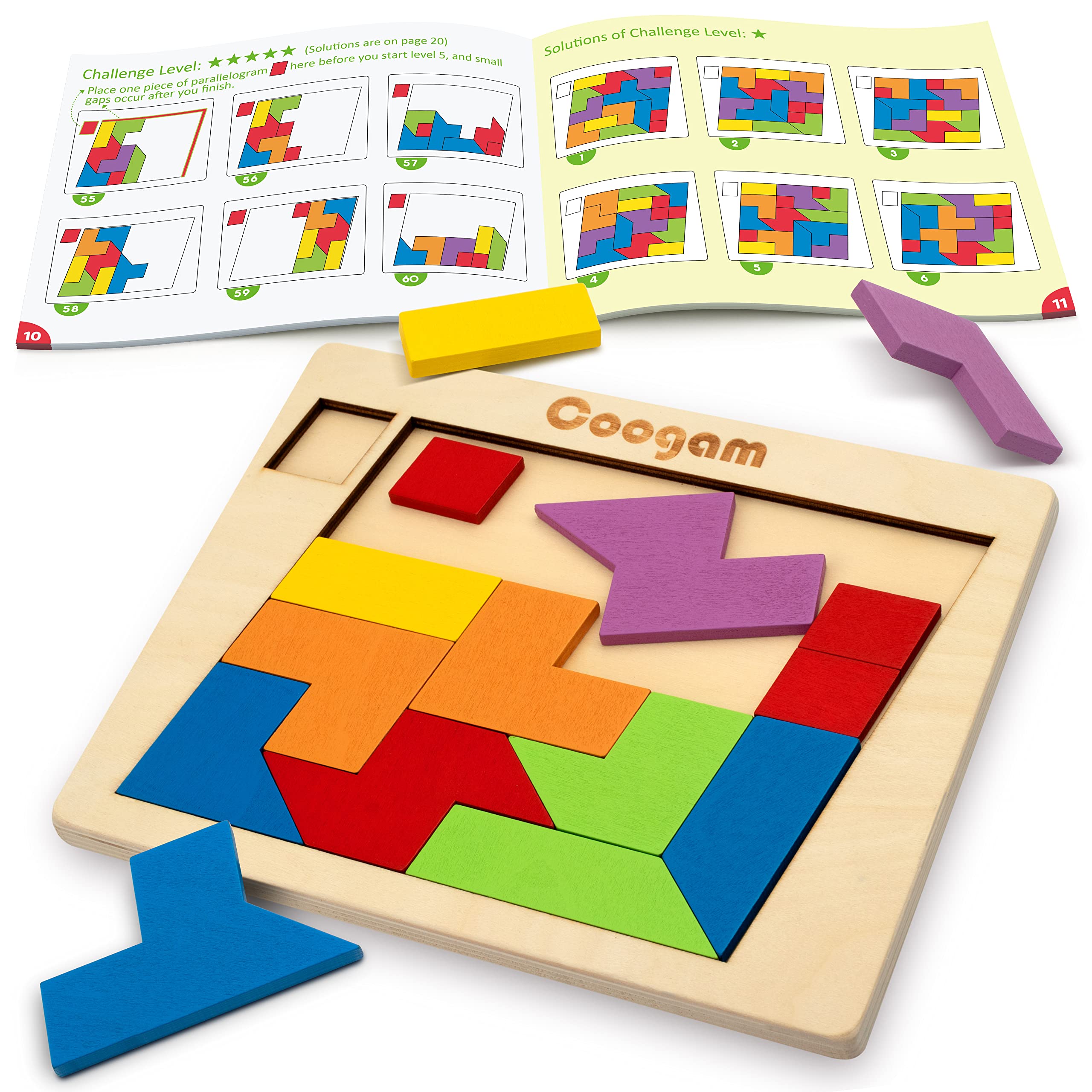 Amazon.com: Coogam Wooden Puzzle Blocks Geometric Tangram Brain