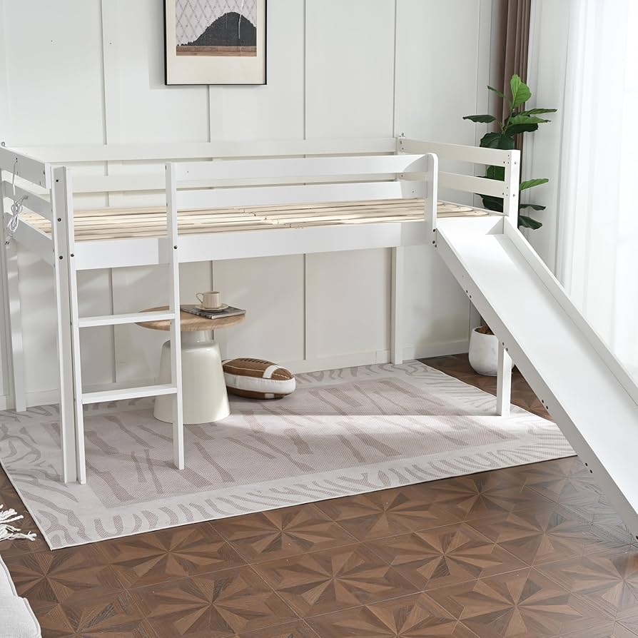 Amazon｜ロフトベッド 頑丈 ロータイプ 階段付き 天然木 コンセント