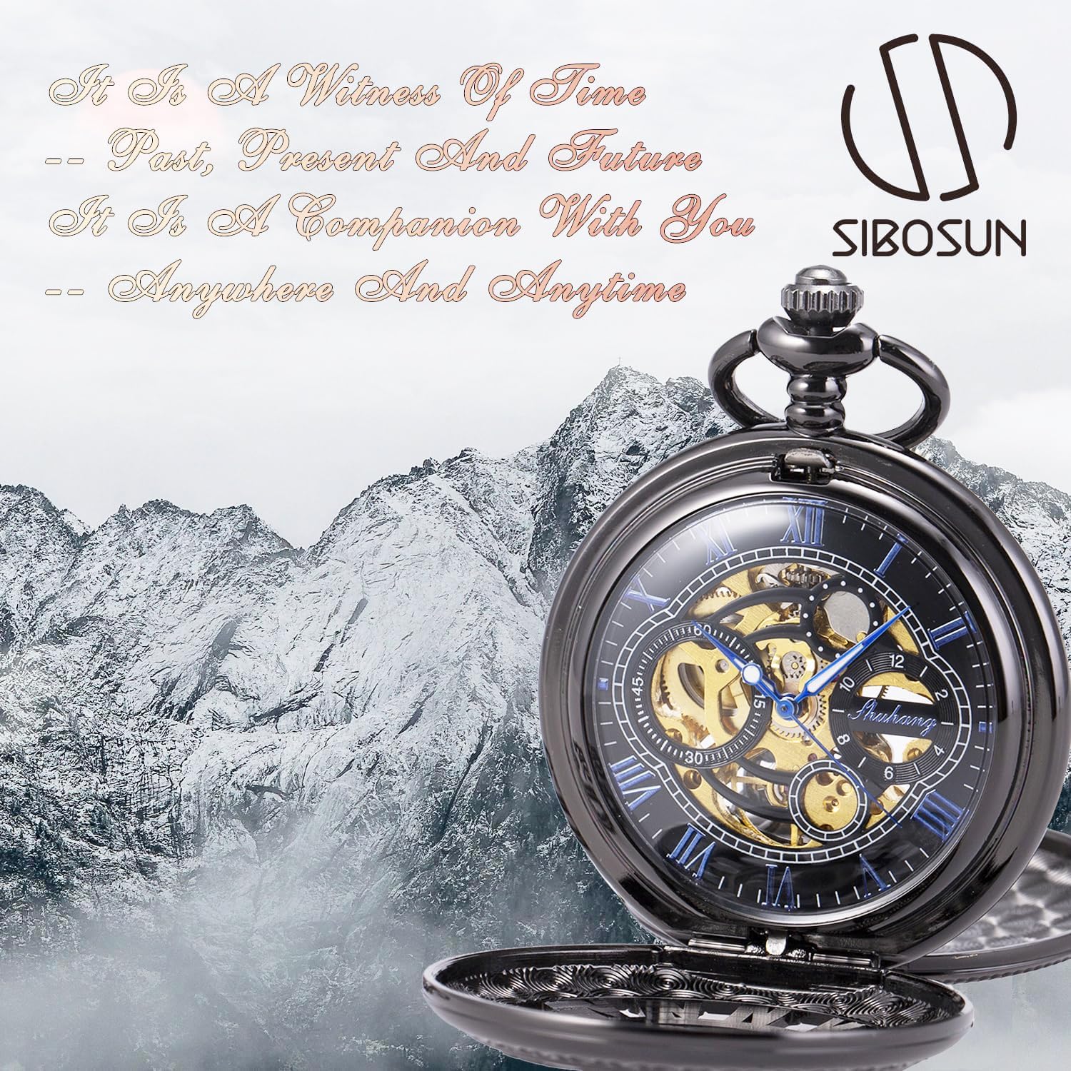 Amazon | SIBOSUN 懐中時計 スケルトン 機械式 ダブルケース 手巻き