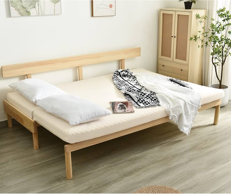 Amazon｜2wayソファベッド 木製 伸縮式 天然木 無垢材 シングルベッド