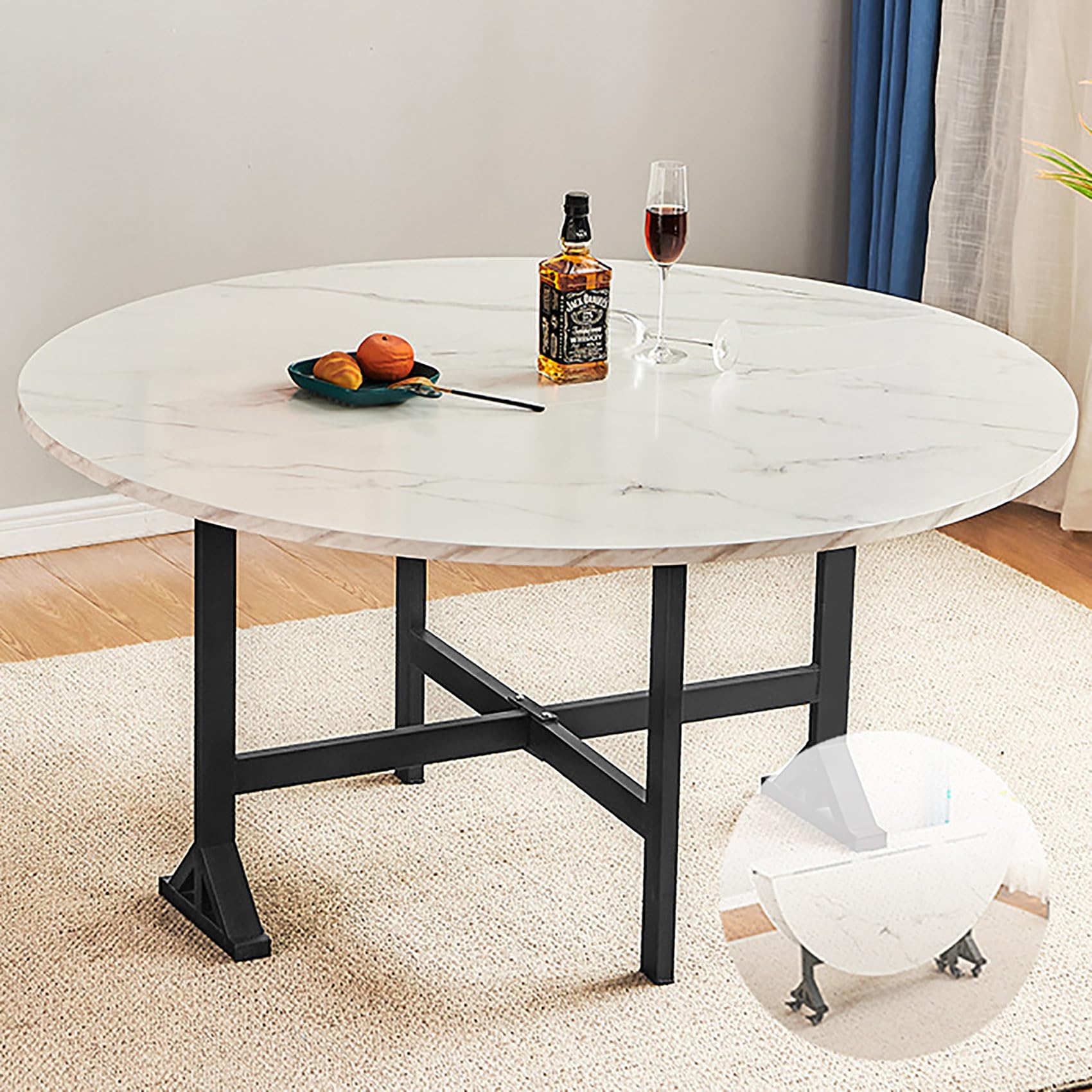 Amazon｜ダイニングテーブル 丸 折り畳み 食卓テーブル キャスター付き