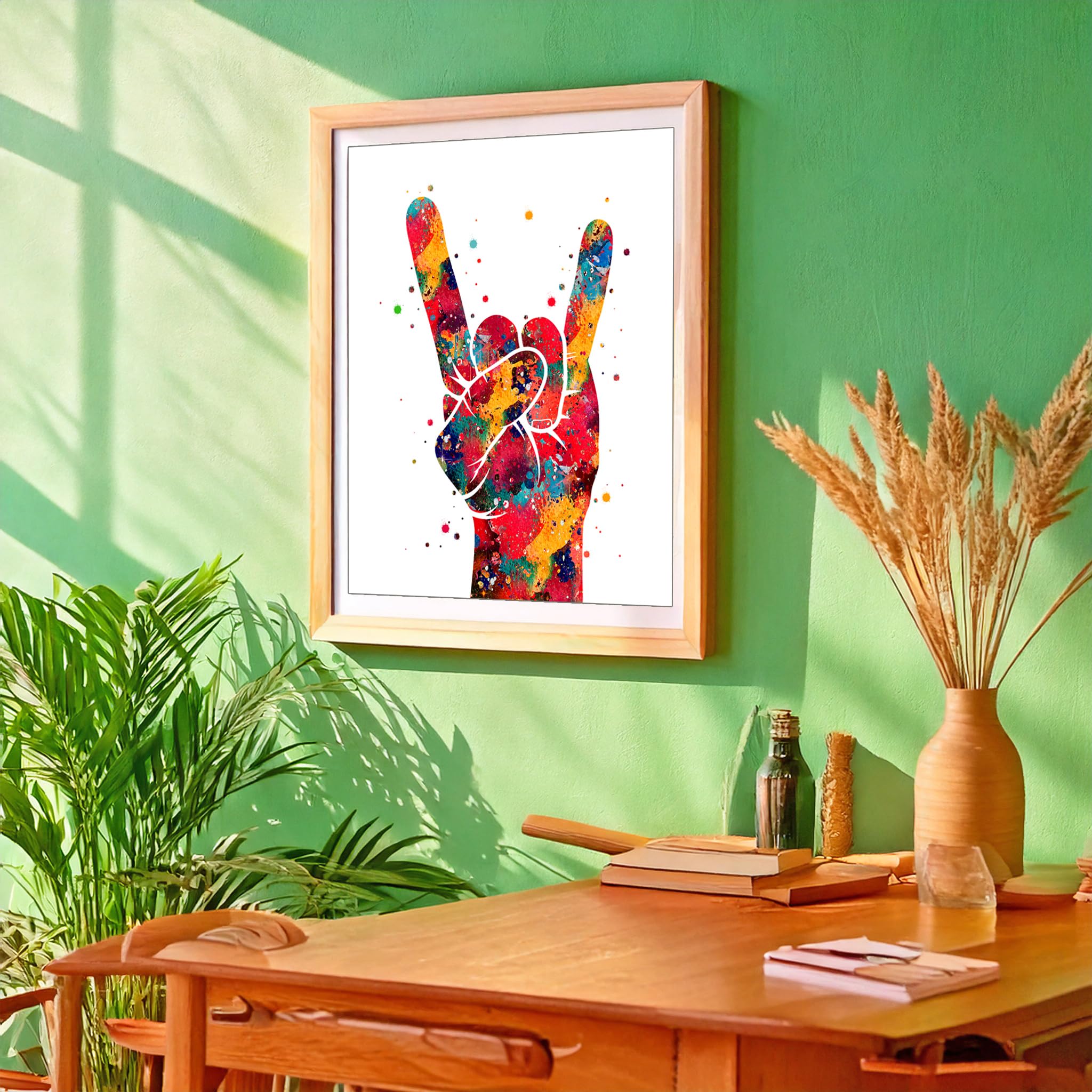 Amazon.com: Watercolor Rock On Hand Gesture Illustration Art Print