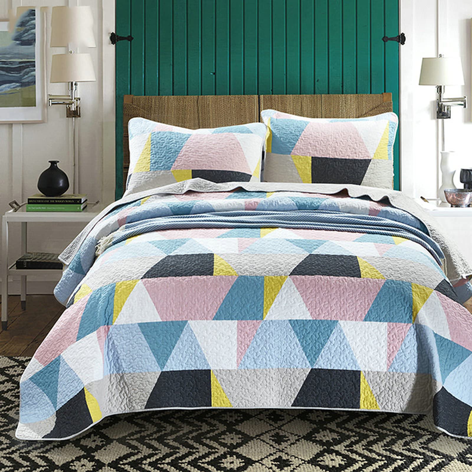 Amazon｜キルト幾何学模様ベッドスプレッドセット100%コットンパッチ