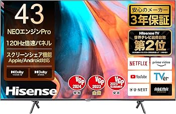 Amazon | ハイセンス 43V型 倍速パネル搭載 液晶 テレビ 43E7H 4K