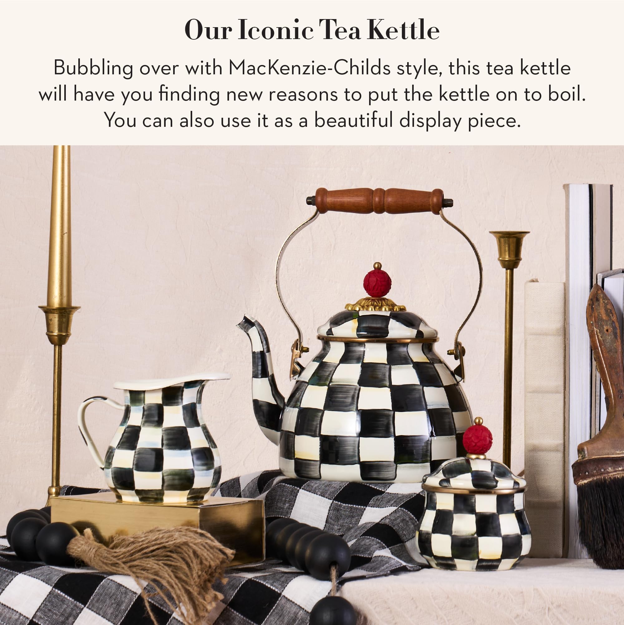 Amazon | MacKenzie-Childs Courtly Check Enamel Tea Kettle 2 Quart