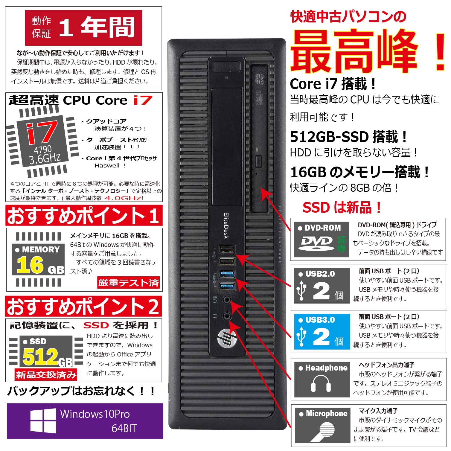 Amazon.co.jp: 中古パソコン HP EliteDesk 800 G1 SFF Windows10