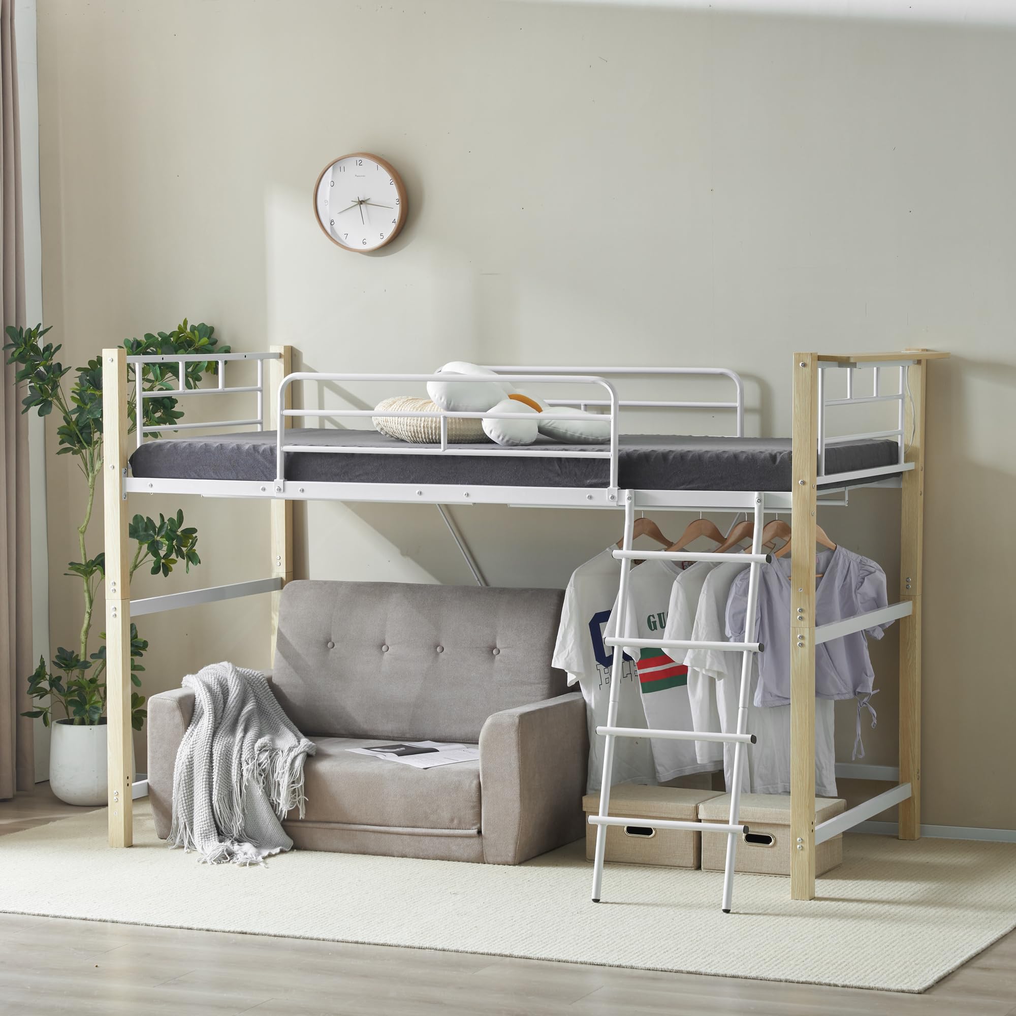 Amazon｜ロフトベッド パイプベッド シングル 耐荷重150kg 高さ140cm