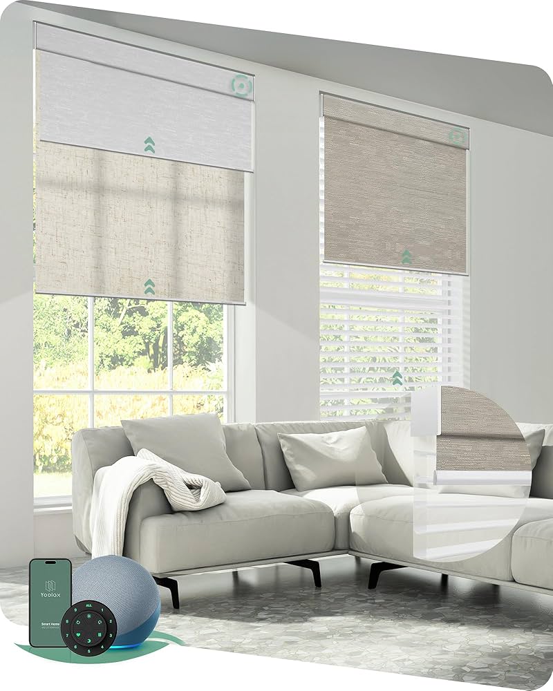 Yoolax Motorized Dual Roller Shades, Blackout Smart Blinds for