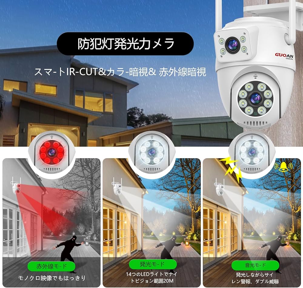 Amazon.co.jp: 二つ監視画面・防犯カメラ 屋外 PTZ首振り パン355