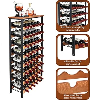 Amazon｜Sonyabecca 48本 ワインラック 自立フロア 木製天板付き 8段
