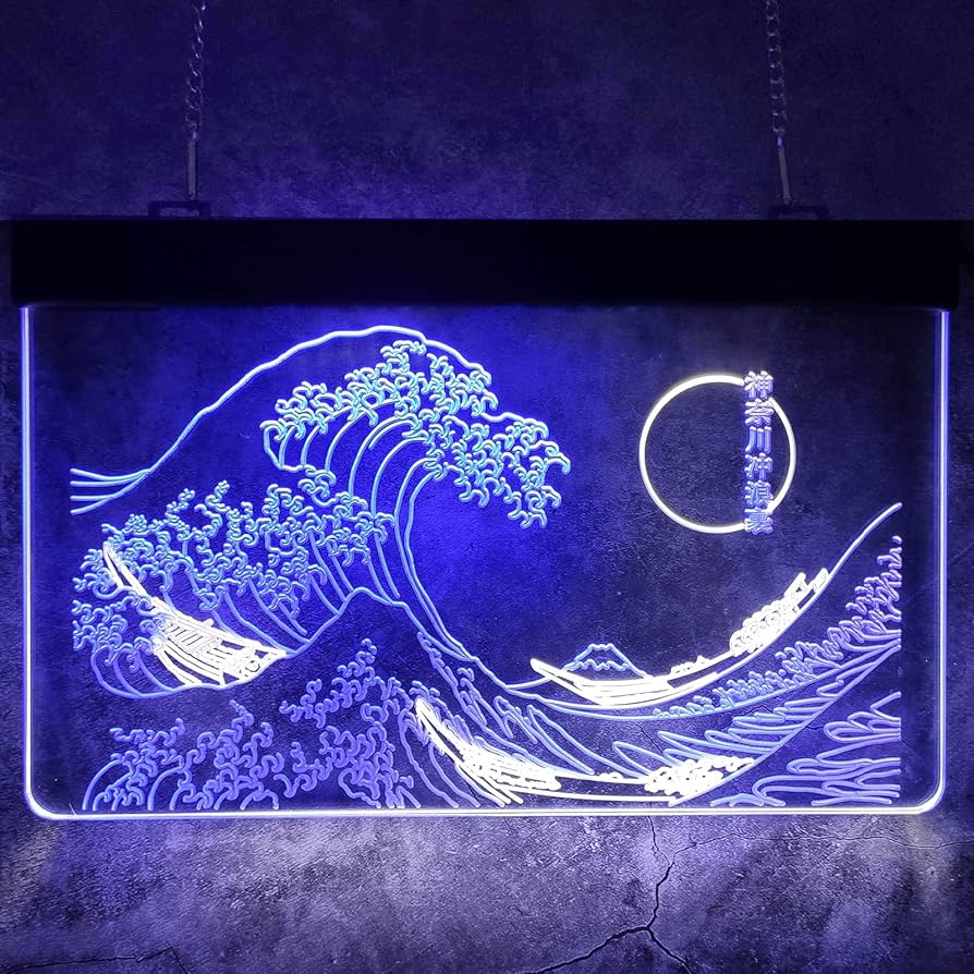 Amazon.co.jp: MiMaik 神奈川沖の大きな波 LED ネオンサイン 和風葛飾