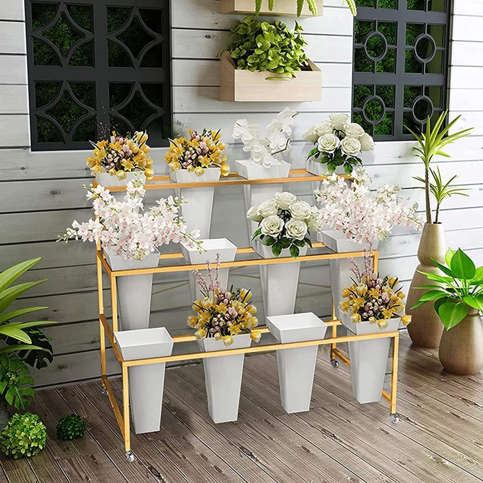 Amazon.co.jp: 12 個のバケツフラワーディスプレイスタンド 4 段金属