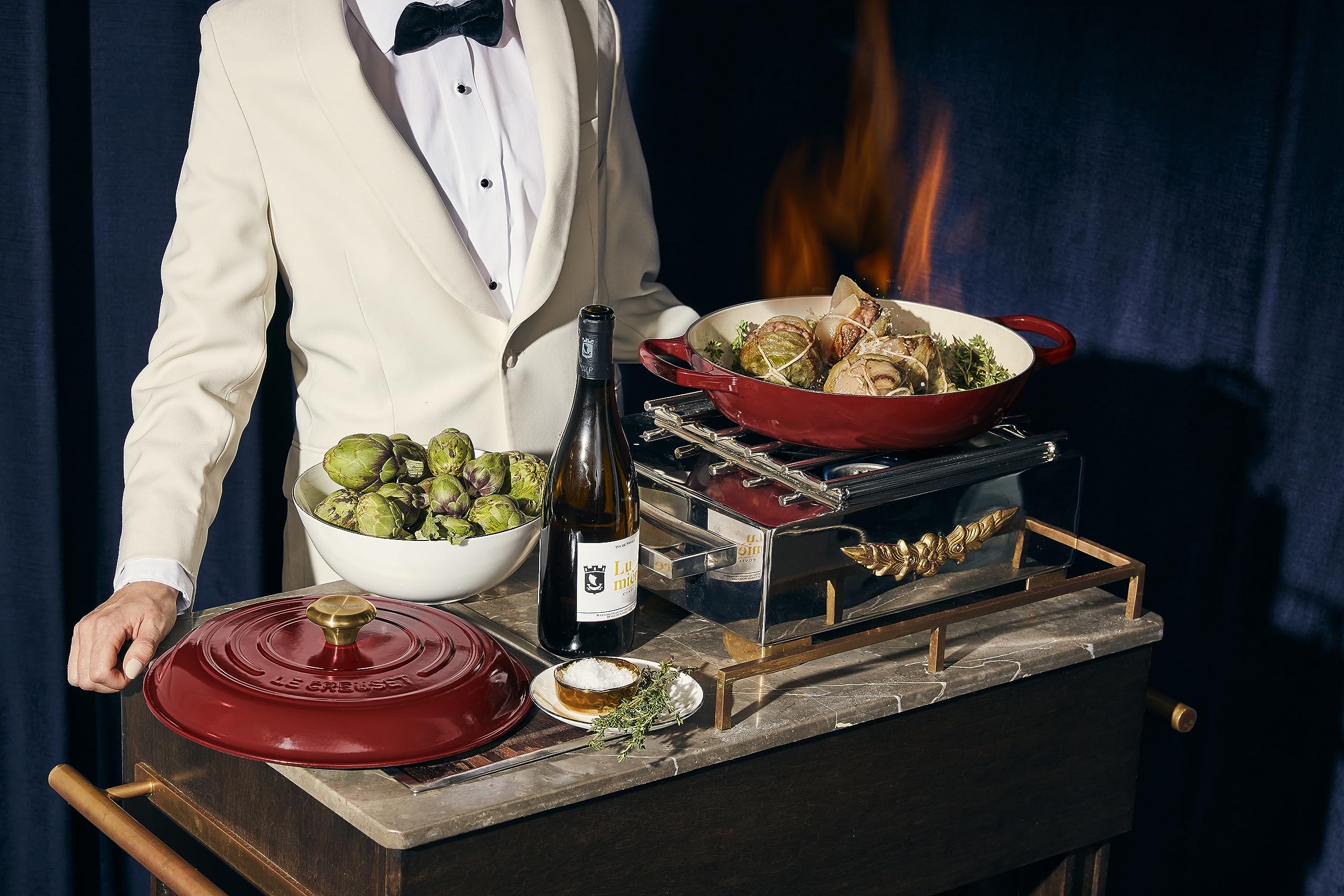 Le Creuset Signature Shallow Casserole with Gold Knob, Garnet, 30