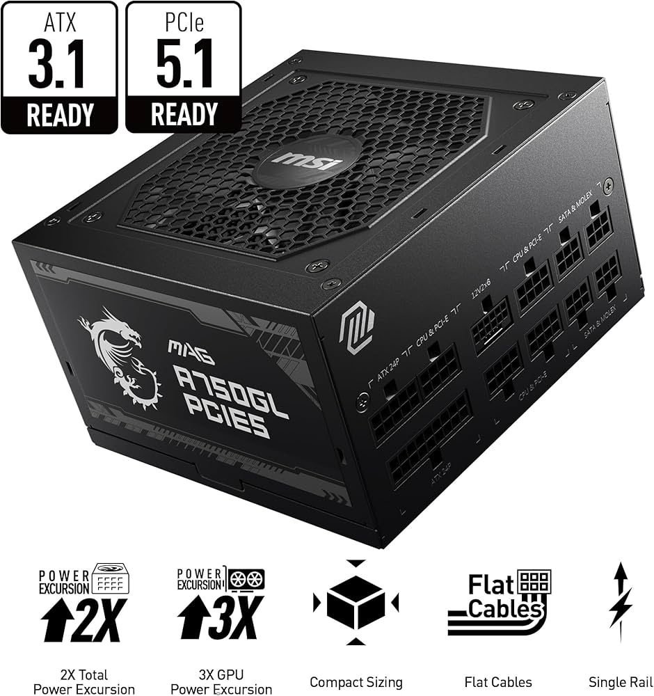 Amazon | MSI MAG 750W 電源 80プラス ゴールド - ネイティブ16ピン