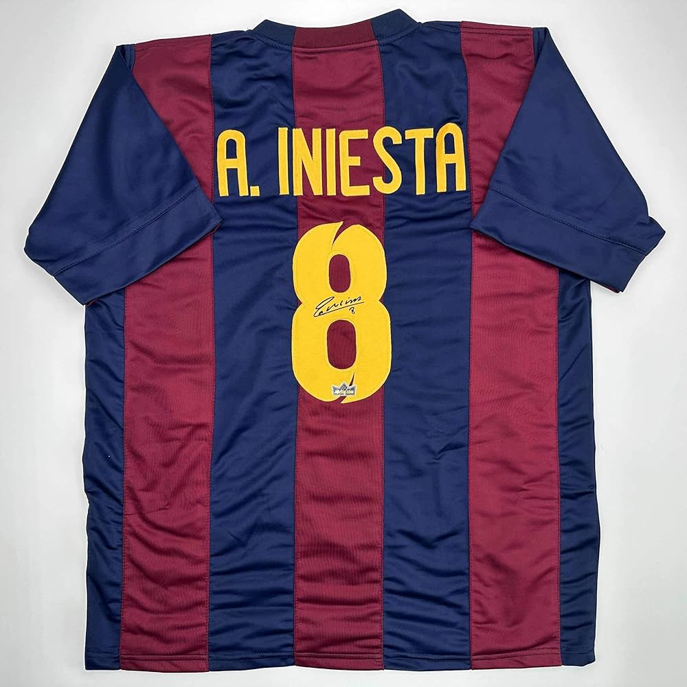 Facsimile Autographed Andres Iniesta FC Barcelona Blue/Red Reprint