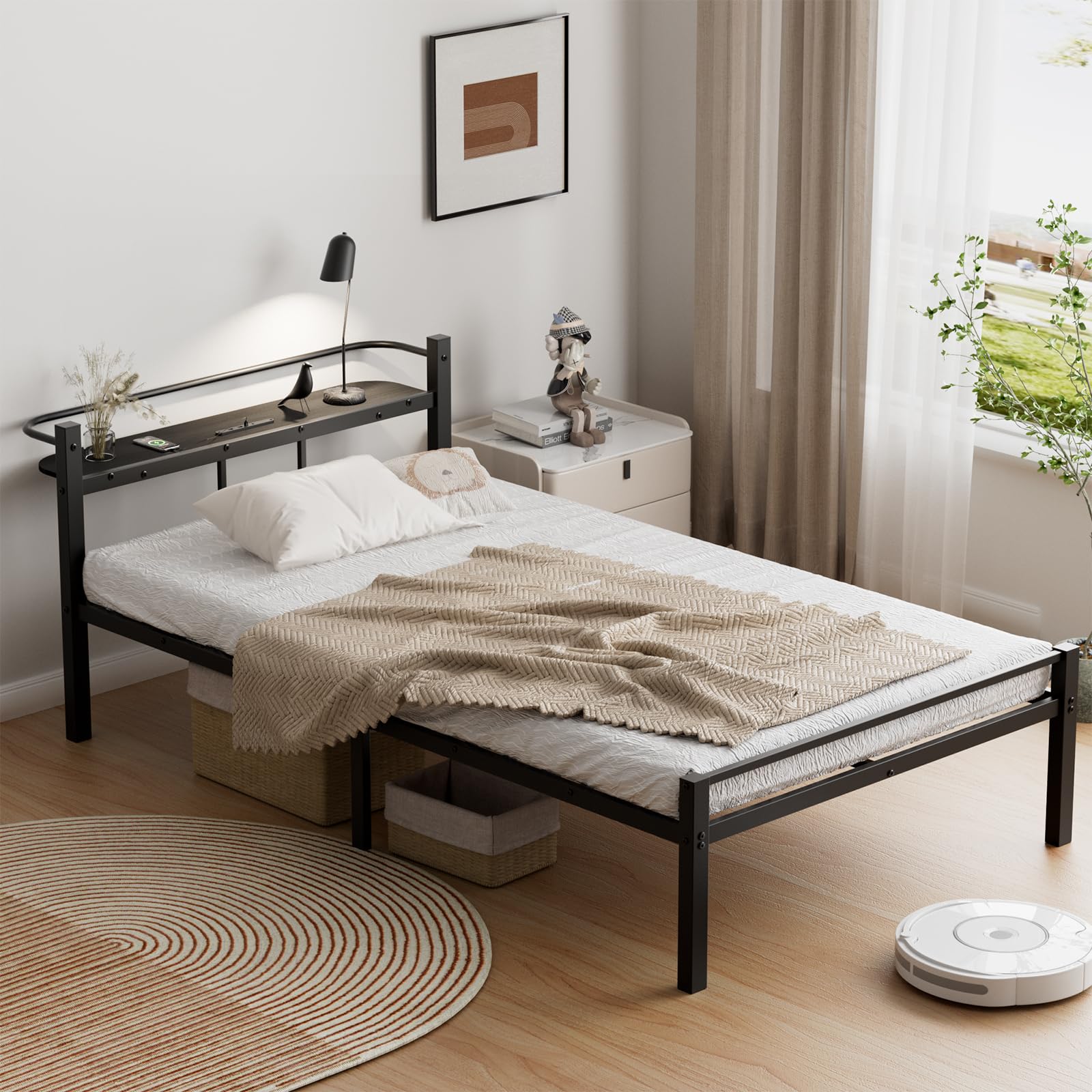 Amazon｜[SuperKois] ベッドフレーム シングル ベッド 宮棚 2口