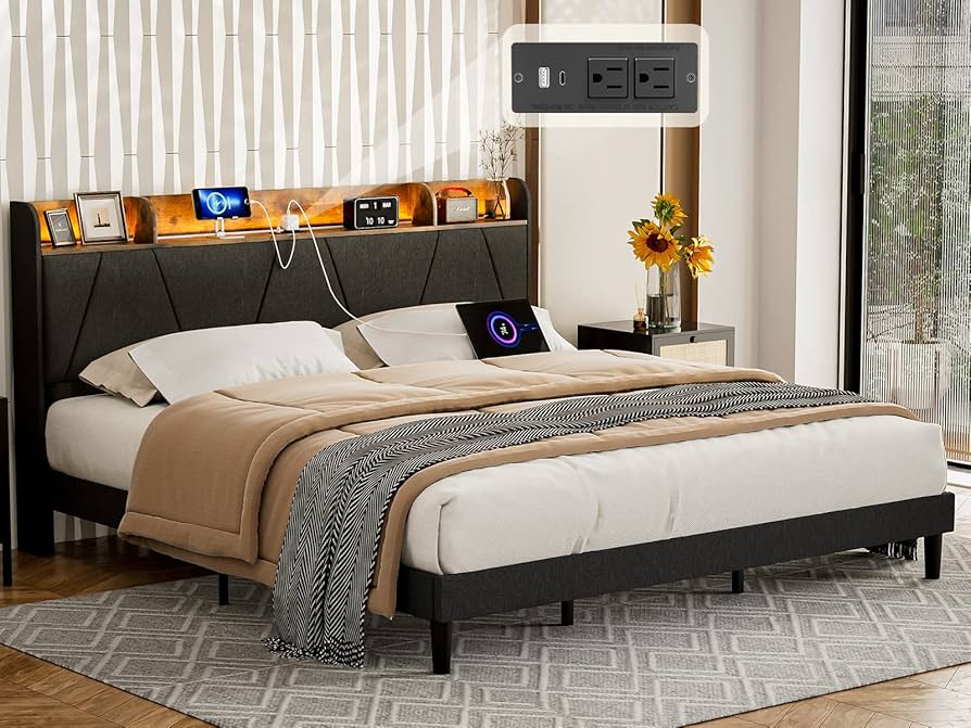 Amazon.com: IKIFLY King Bed Frame with Charging Station & Storage