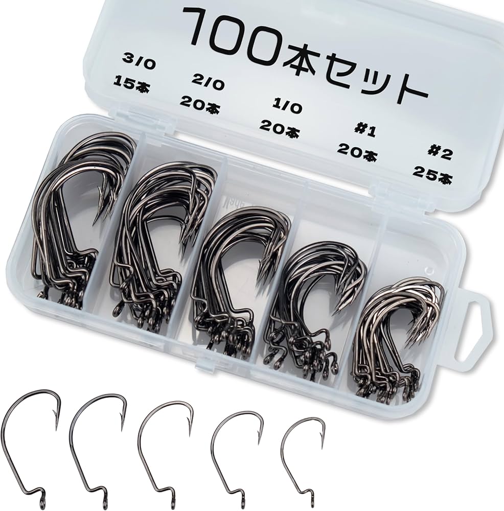 Amazon | Piscorush オフセットフックセット バス釣り ワームフック