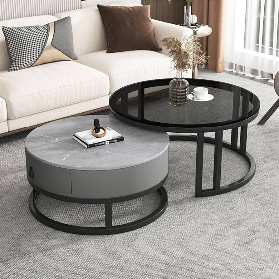 Amazon｜ネストテーブル ローテーブル 丸 2点セット センターテーブル