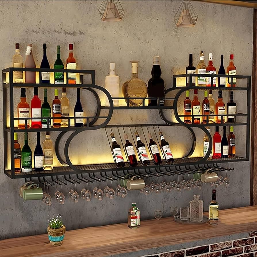 Amazon｜大きい鉄アイアン製ワインラック，家族お酒収納ラックLED