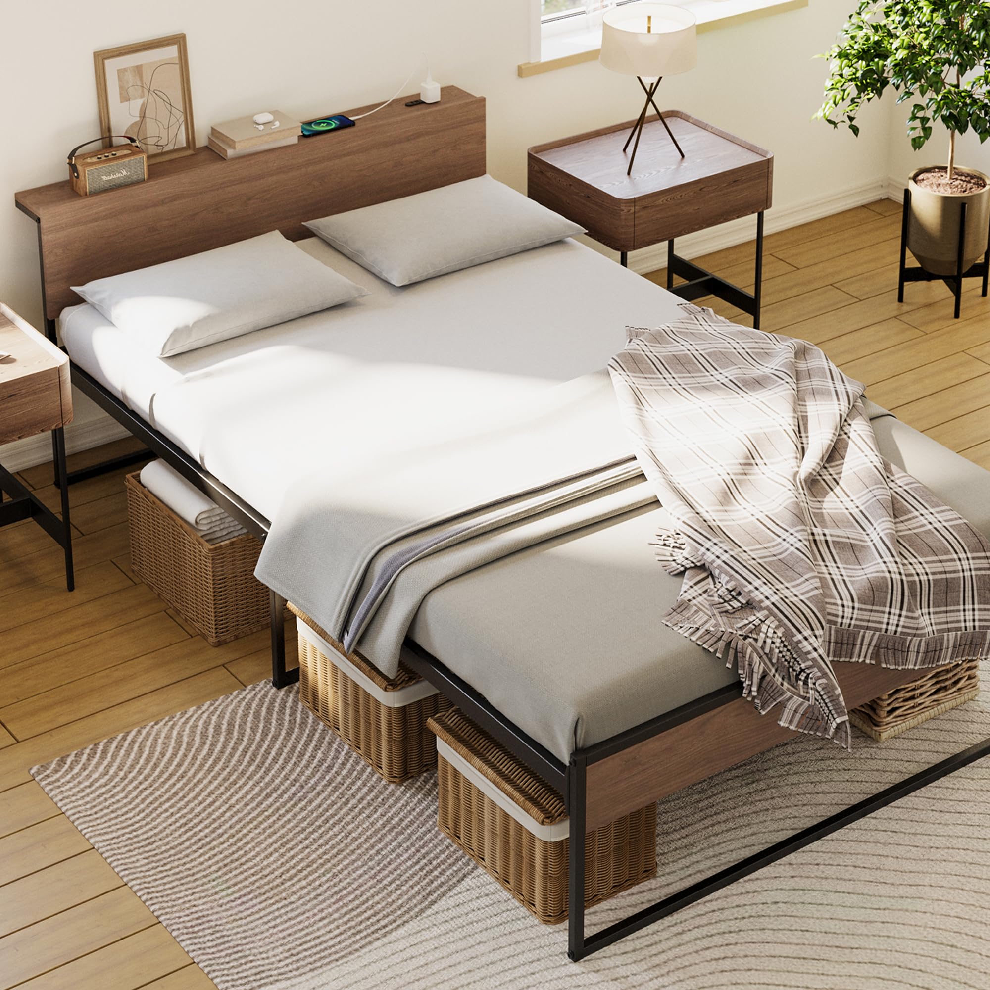 Amazon｜SINNONAKA 2口コンセント ベッドフレーム 宮棚付き シングル