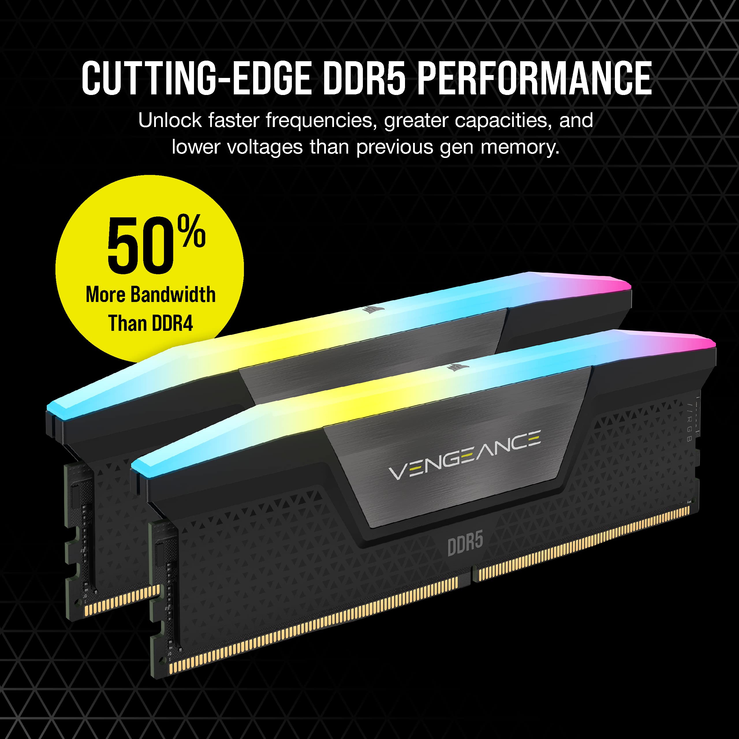 CORSAIR VENGEANCE RGB DDR5 RAM 32GB (2x16GB) 6000MHz CL30-36-36-76