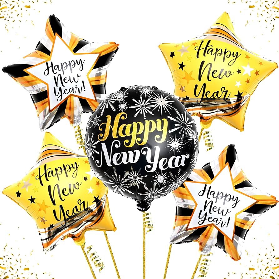 Amazon | Happy New Year バルーンセット - 5個パック | 輝く大晦日
