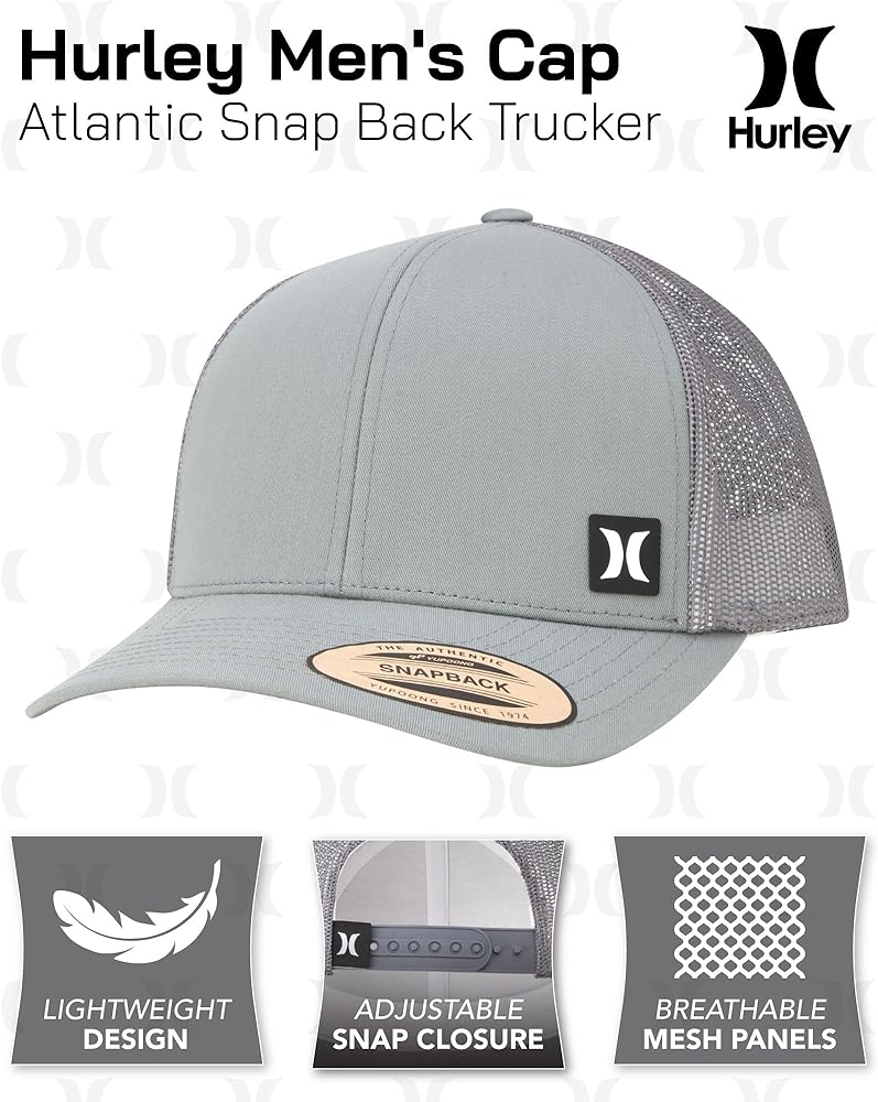 Hurley Men's Trucker Hat - Atlantic Snap Back Comfortable Curved