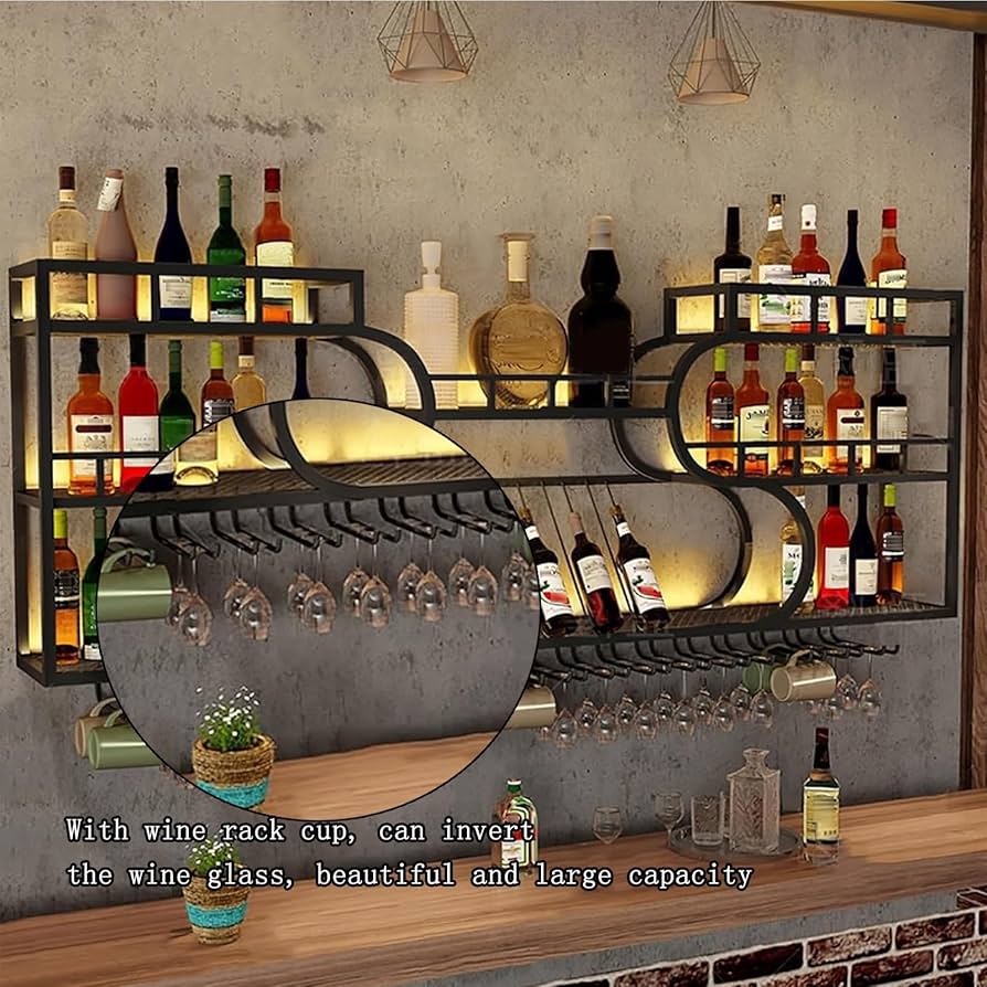 Amazon｜大きい鉄アイアン製ワインラック，家族お酒収納ラックLED