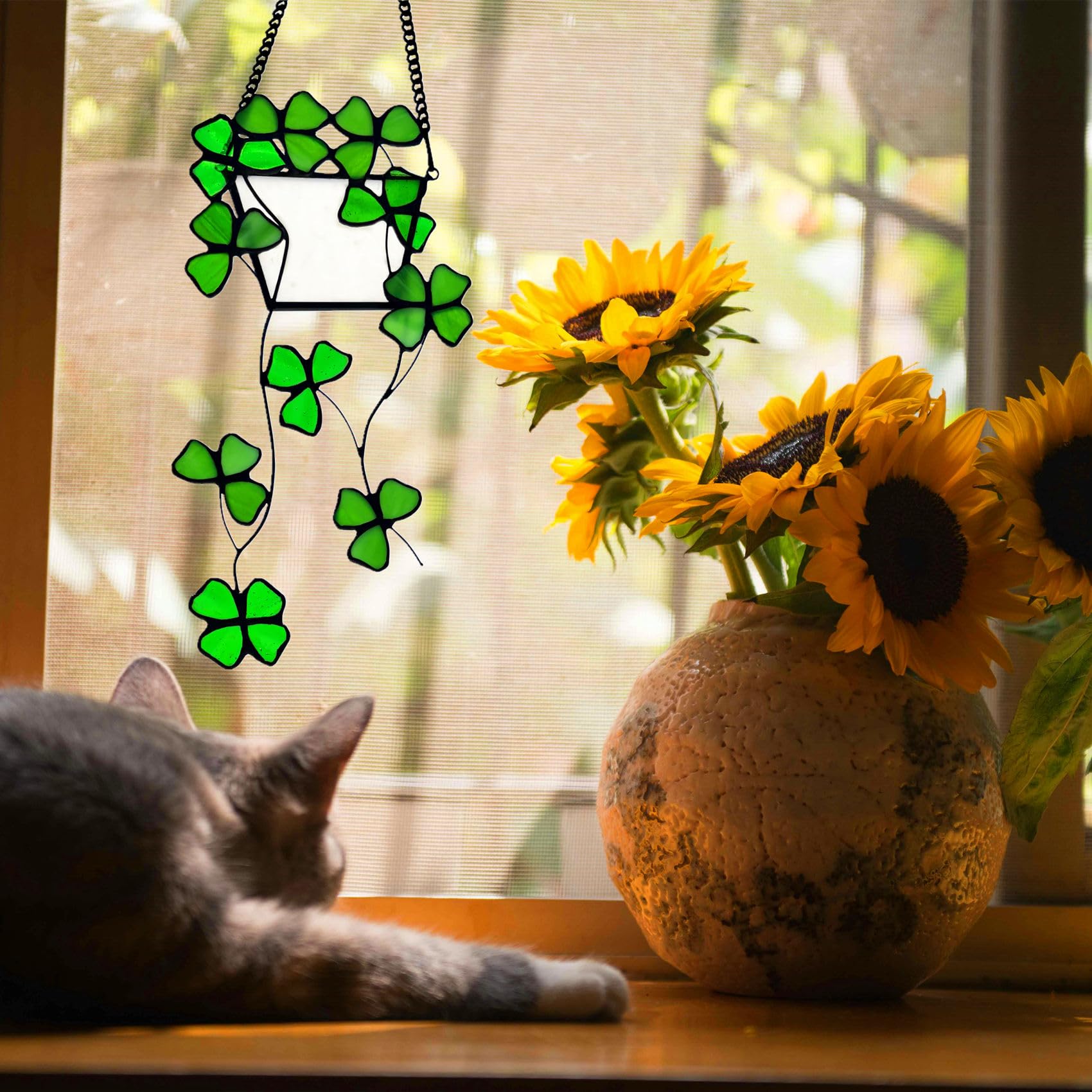 Amazon.co.jp: Lcensp ステンドグラス 四つ葉のクローバー 装飾 サン