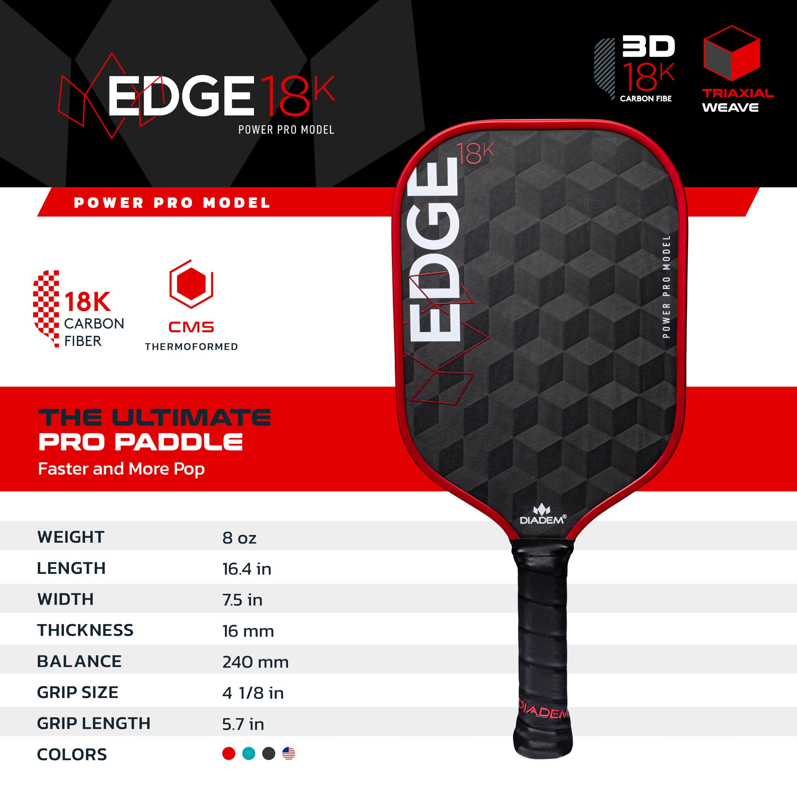 Amazon | ピックルボールパドル EDGE 18K POWER PRO TPA002 | Diadem