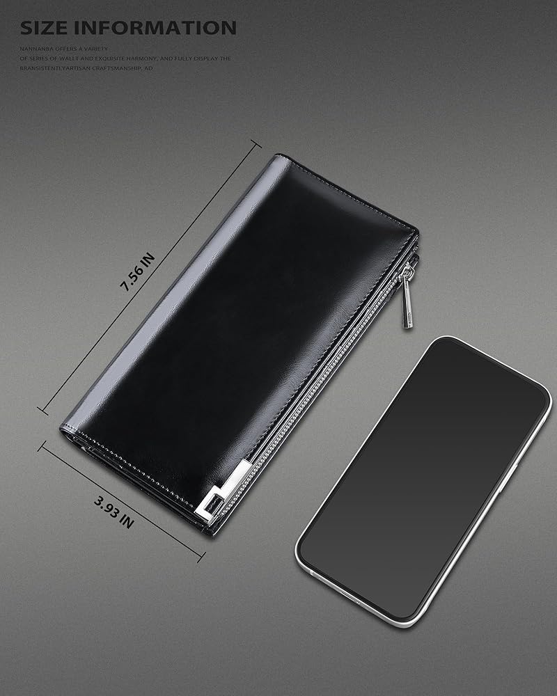 VANNANBA Zipper Men Wallet Large Capability Genuine Leather Long