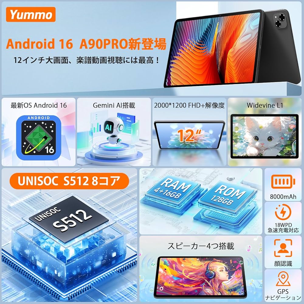 Amazon.co.jp: 【Android16タブレット 12インチ】 Yummo A90pro