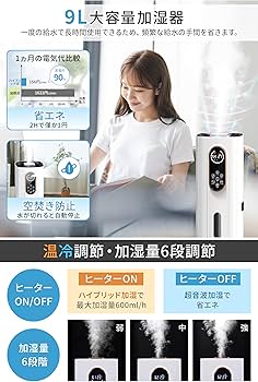 Amazon.co.jp: 加湿器 ハイブリッド 大容量 9L【5重除菌浄化 & AI知能