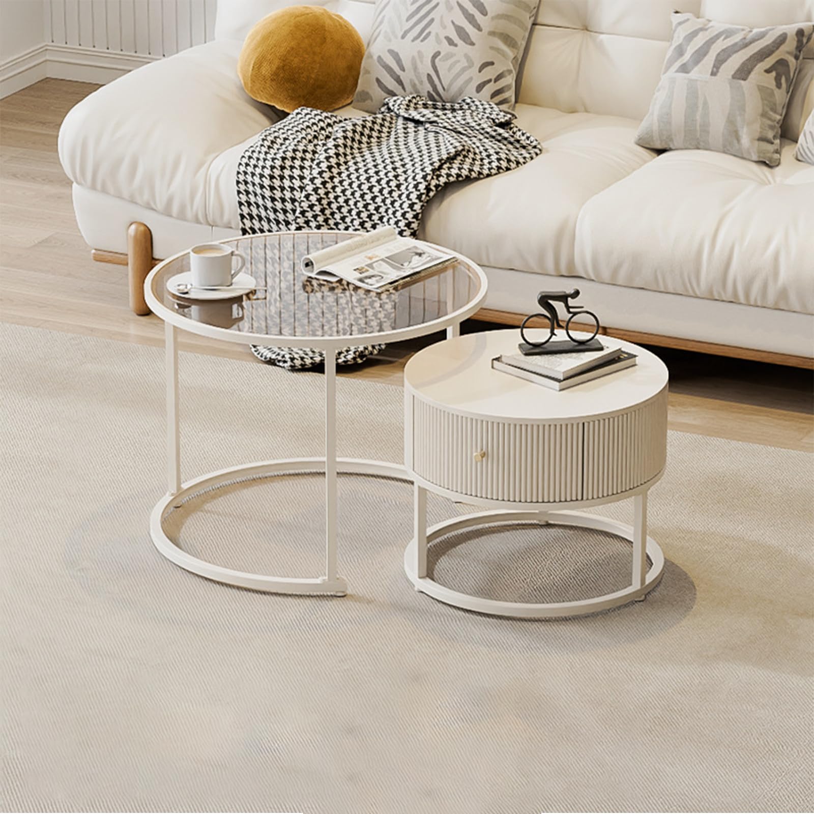 Amazon.co.jp: ネストテーブル 丸 ローテーブル センターテーブル 大小