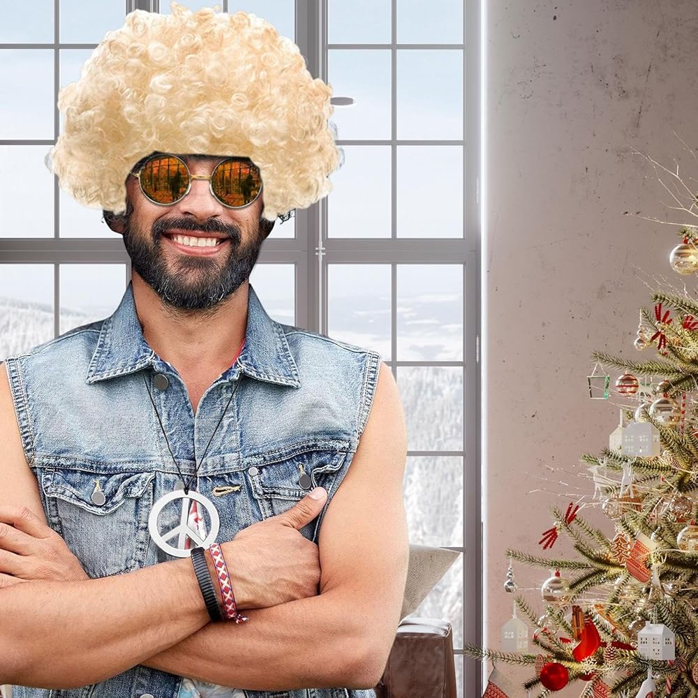 Amazon.co.jp: [Fcezehyt] メンズ ヒッピー ウィッグ セット - アフロ