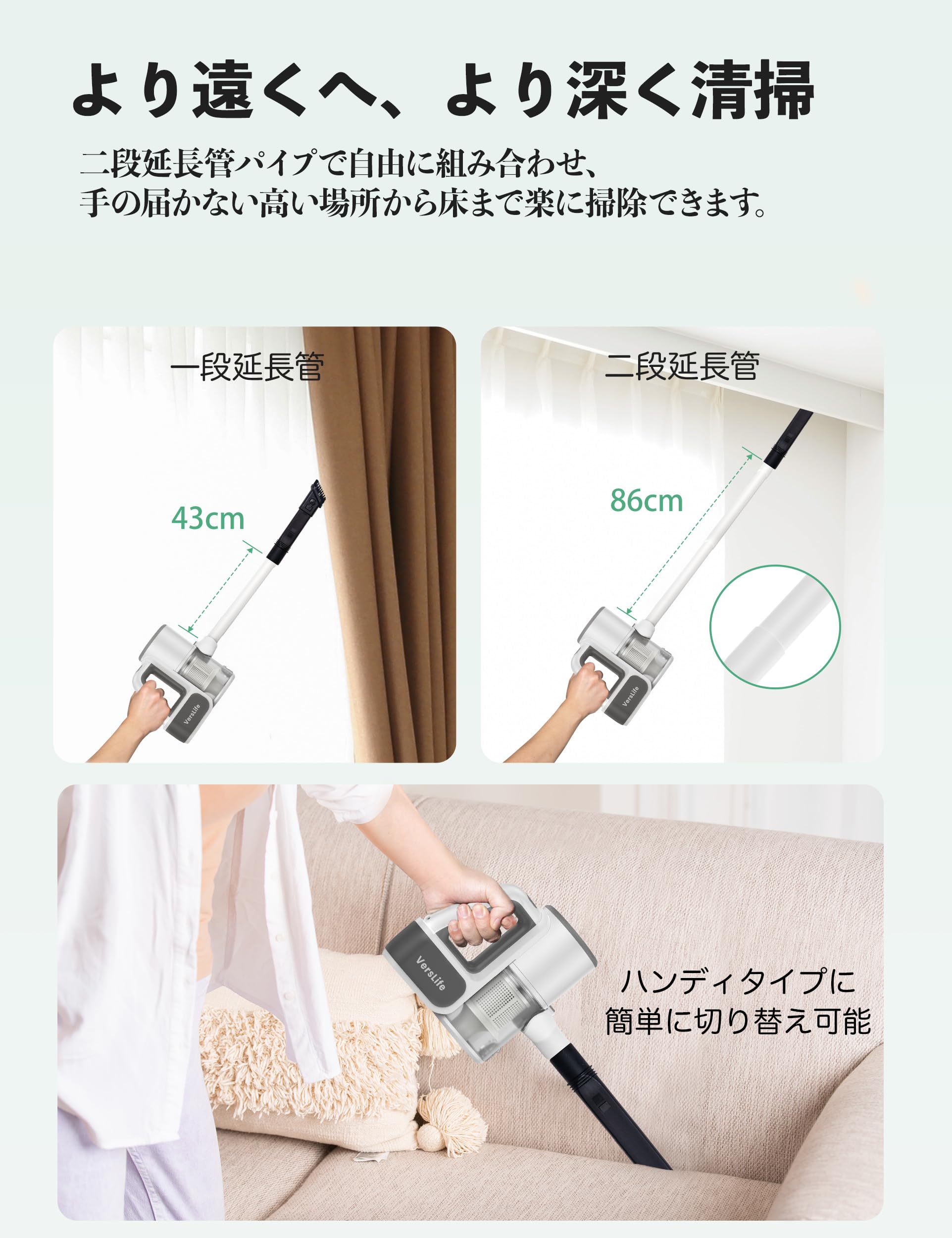 Amazon | 掃除機 コードレス 38000pa VersLife S6 コードレス掃除機