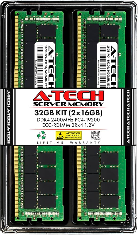 A-Tech 32GB Kit (2x16GB) DDR4 2400MHz PC4-19200 ECC RDIMM 2Rx4