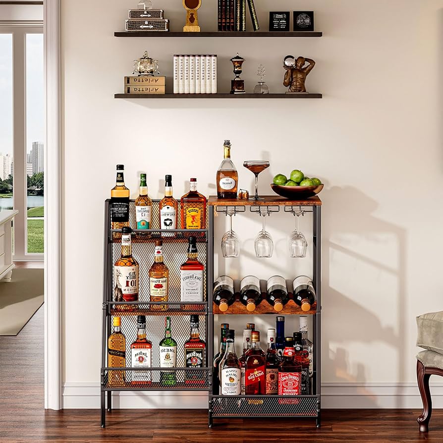 Amazon｜ホームバー、ワインラック、自立式フロア用万能酒スタンド