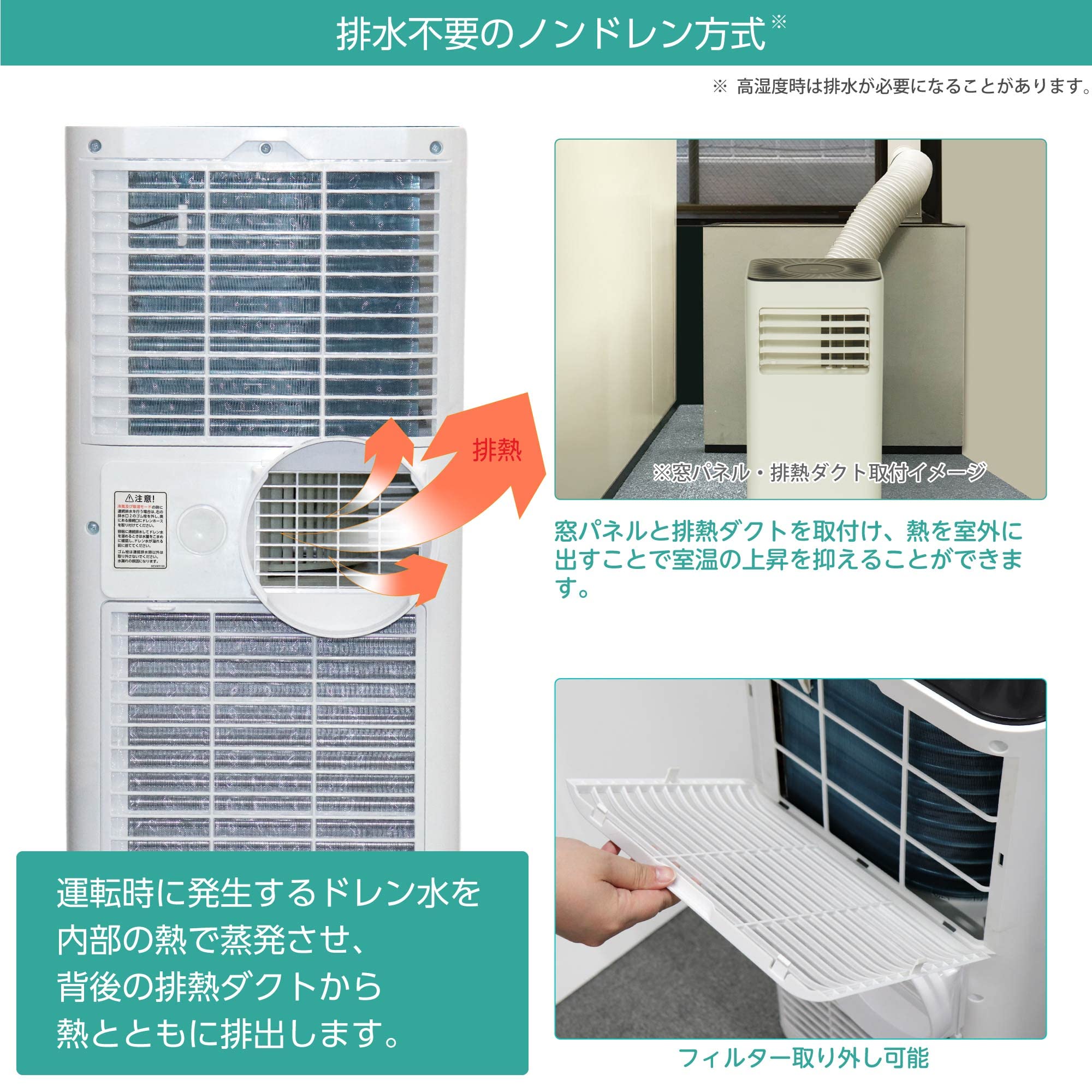 Amazon.co.jp: 広電 移動式クーラー ノンドレン方式 冷風 除湿 送風