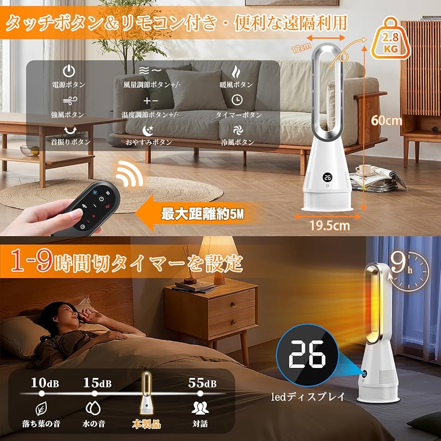 Amazon | セラミックヒーター【2025革新冷暖兼用・1台6役・羽根なし