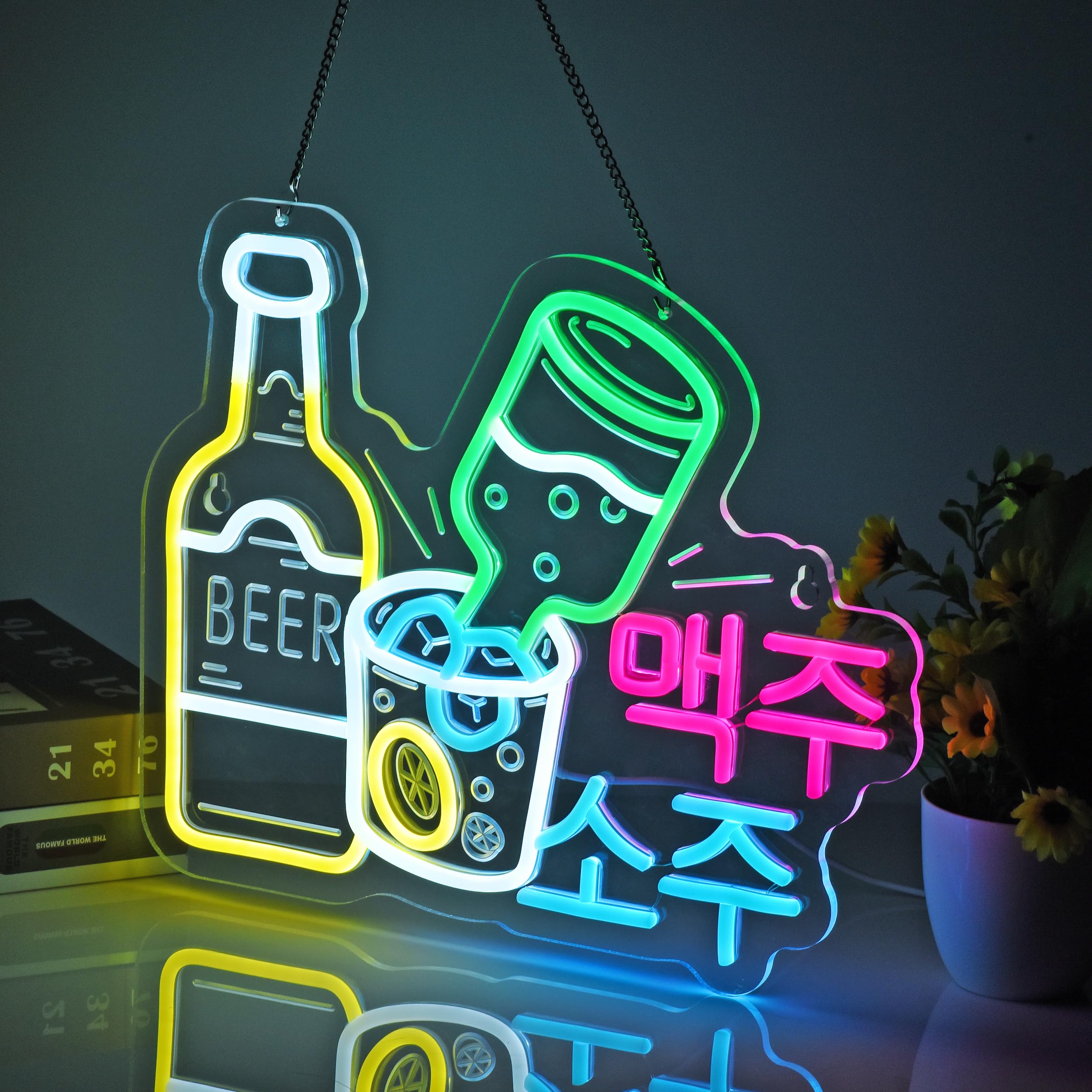 Amazon | JOMOBUTY ネオンサインライト 맥주 소주 韓国ネオン看板
