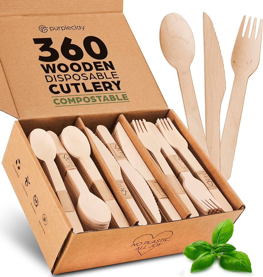 Amazon.com: PURPLECLAY Wooden Disposable Utensils Set, 360 PCS